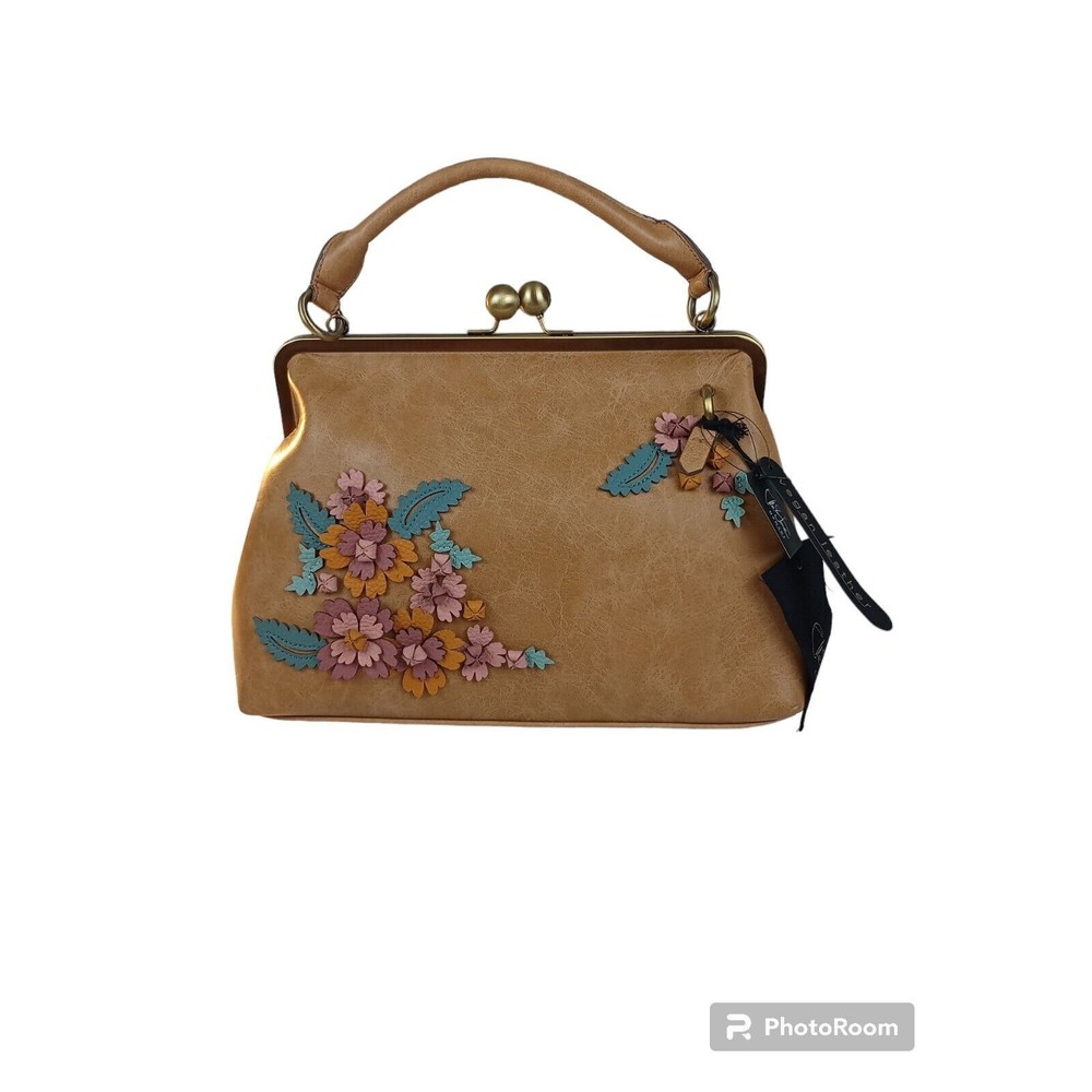 Elle Jae Gypset Handbag Beige Floral Vegan Leather Stylish Designer NWT
